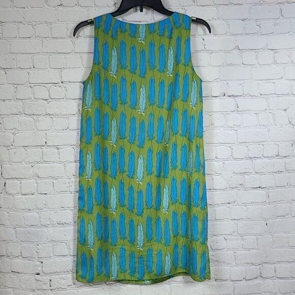 Fossil Silky Soft Feather Print Green Shift Dress Microfiber Sleeveless Tribal - Picture 4 of 10